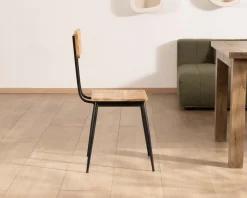 Outlet Lot de 2 chaises industrielles bois massif métal noir "Atelier Kraft" Chaise
