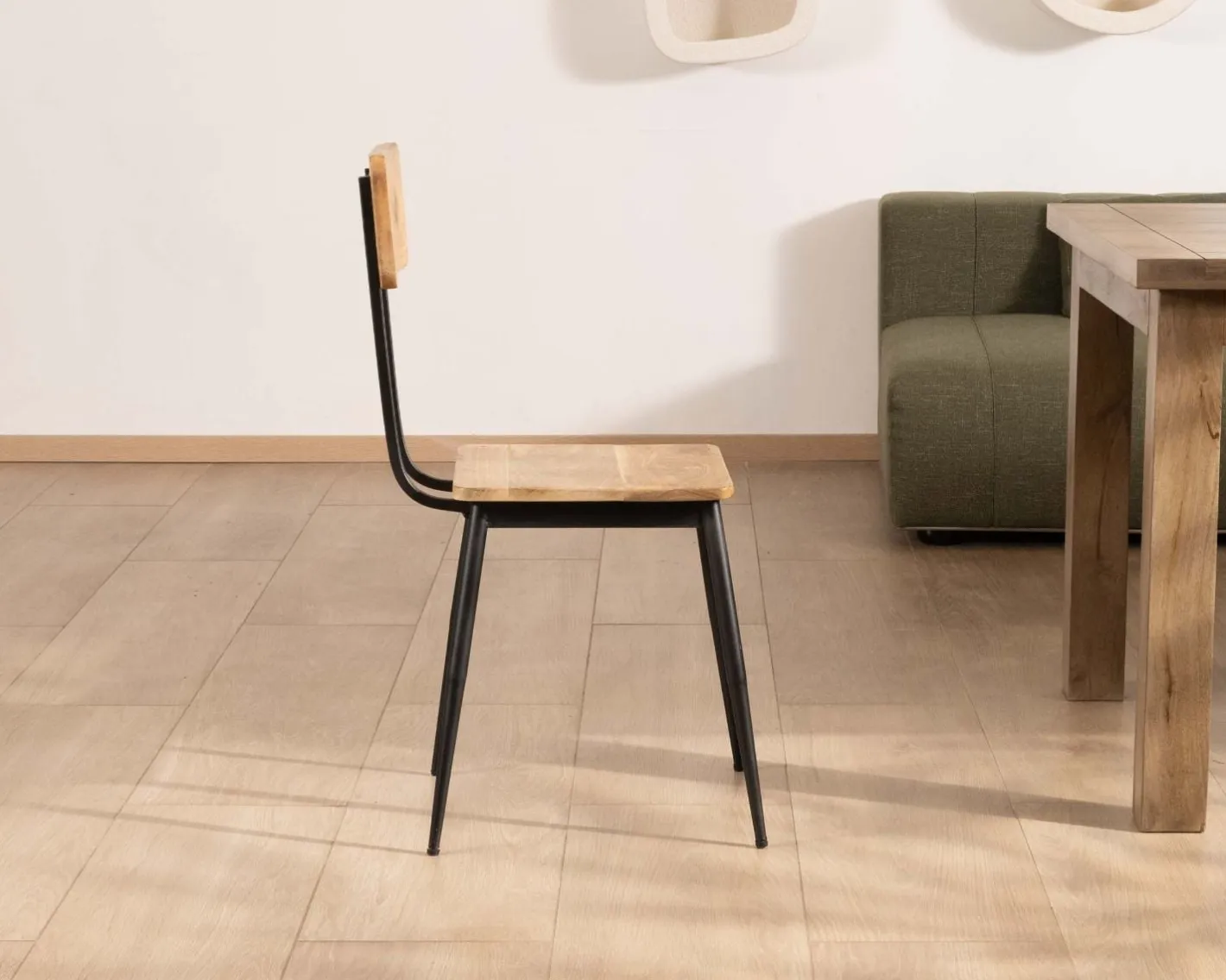 Outlet Lot de 2 chaises industrielles bois massif métal noir "Atelier Kraft" Chaise