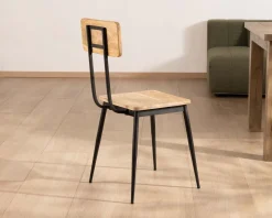 Outlet Lot de 2 chaises industrielles bois massif métal noir "Atelier Kraft" Chaise