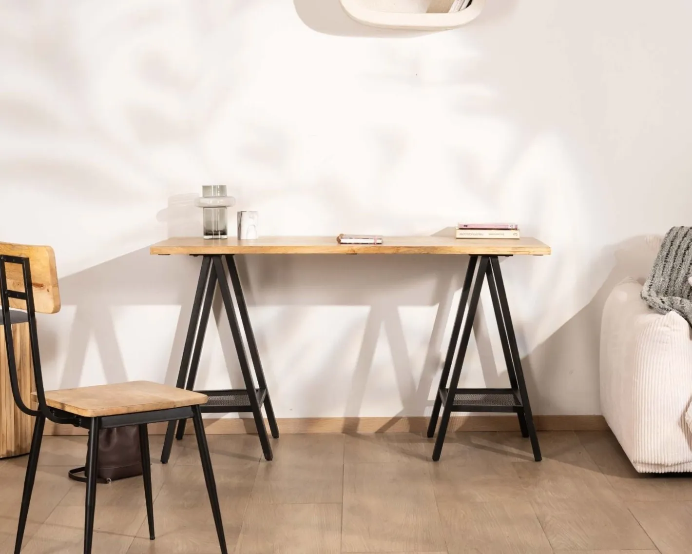 Outlet Lot de 2 chaises industrielles bois massif métal noir "Atelier Kraft" Chaise
