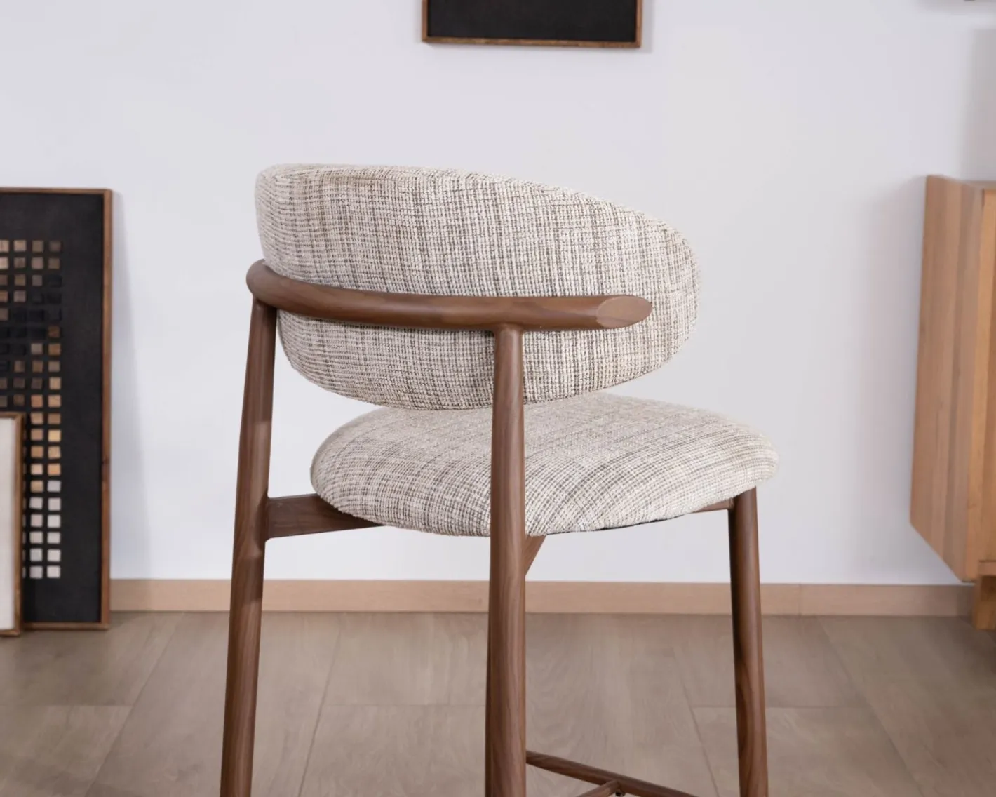 Outlet Lot de 2 chaises mi-hauteur rétro en tissu tramé beige et marron "Arpège" pieds métal aspect noyer Chaise De Bar