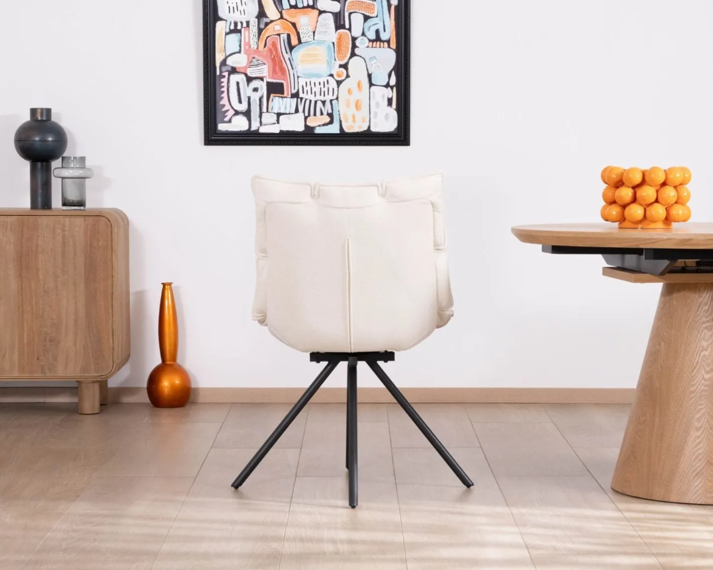 Hot Lot de 2 chaises pivotantes 360° "Cassidy" design et matelassées en tissu blanc cassé Chaise