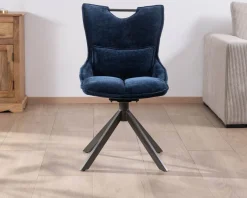 Online Lot de 2 chaises pivotantes en tissu bleu sur pied étoile en métal