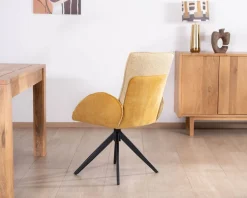 Lot de 2 chaises pivotantes en tissu bi matières jaune "Eddy" avec pieds métal Chaise