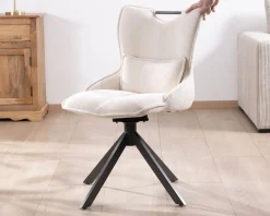 Online Lot de 2 chaises pivotantes sur pied étoile en métal "Biorg" en tissu blanc Chaise