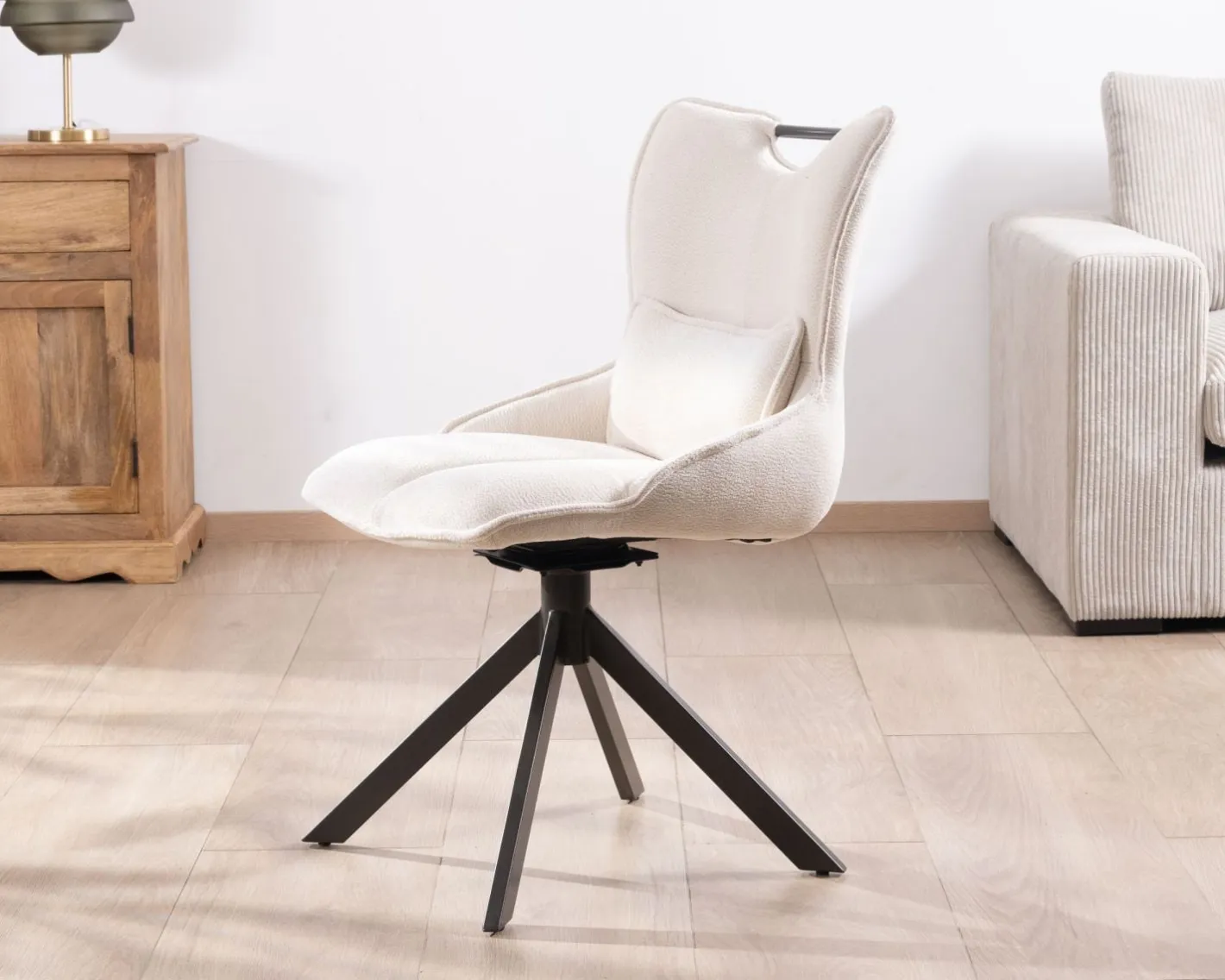 Online Lot de 2 chaises pivotantes sur pied étoile en métal "Biorg" en tissu blanc Chaise