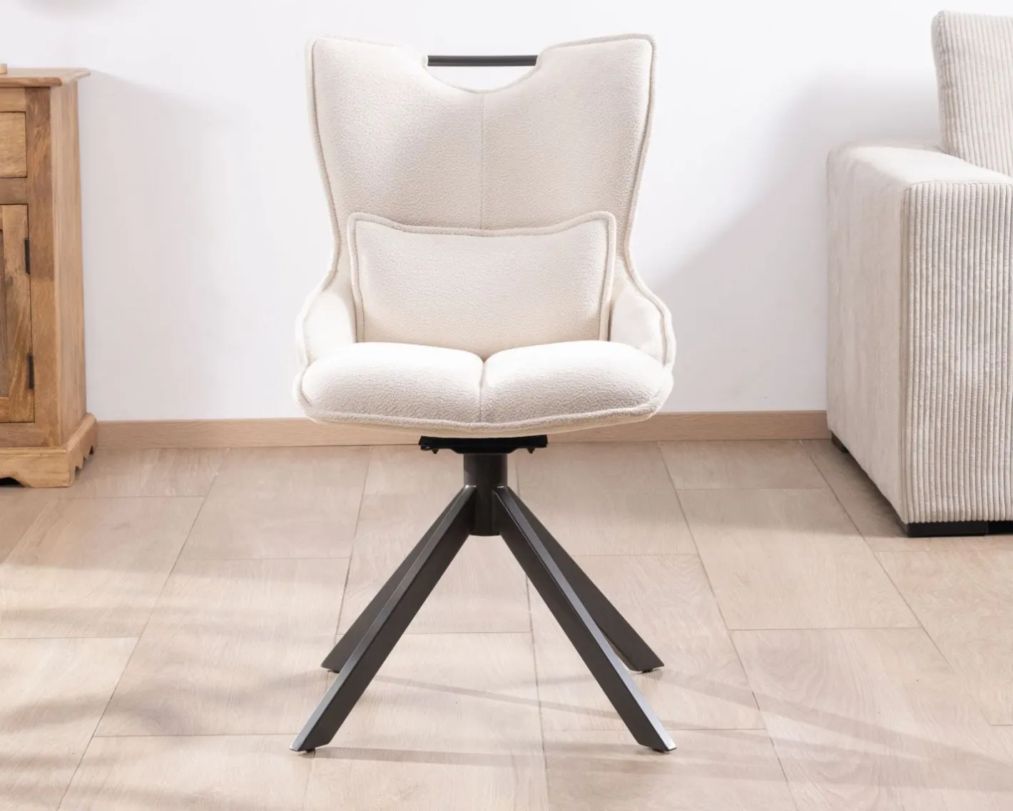 Online Lot de 2 chaises pivotantes sur pied étoile en métal "Biorg" en tissu blanc Chaise