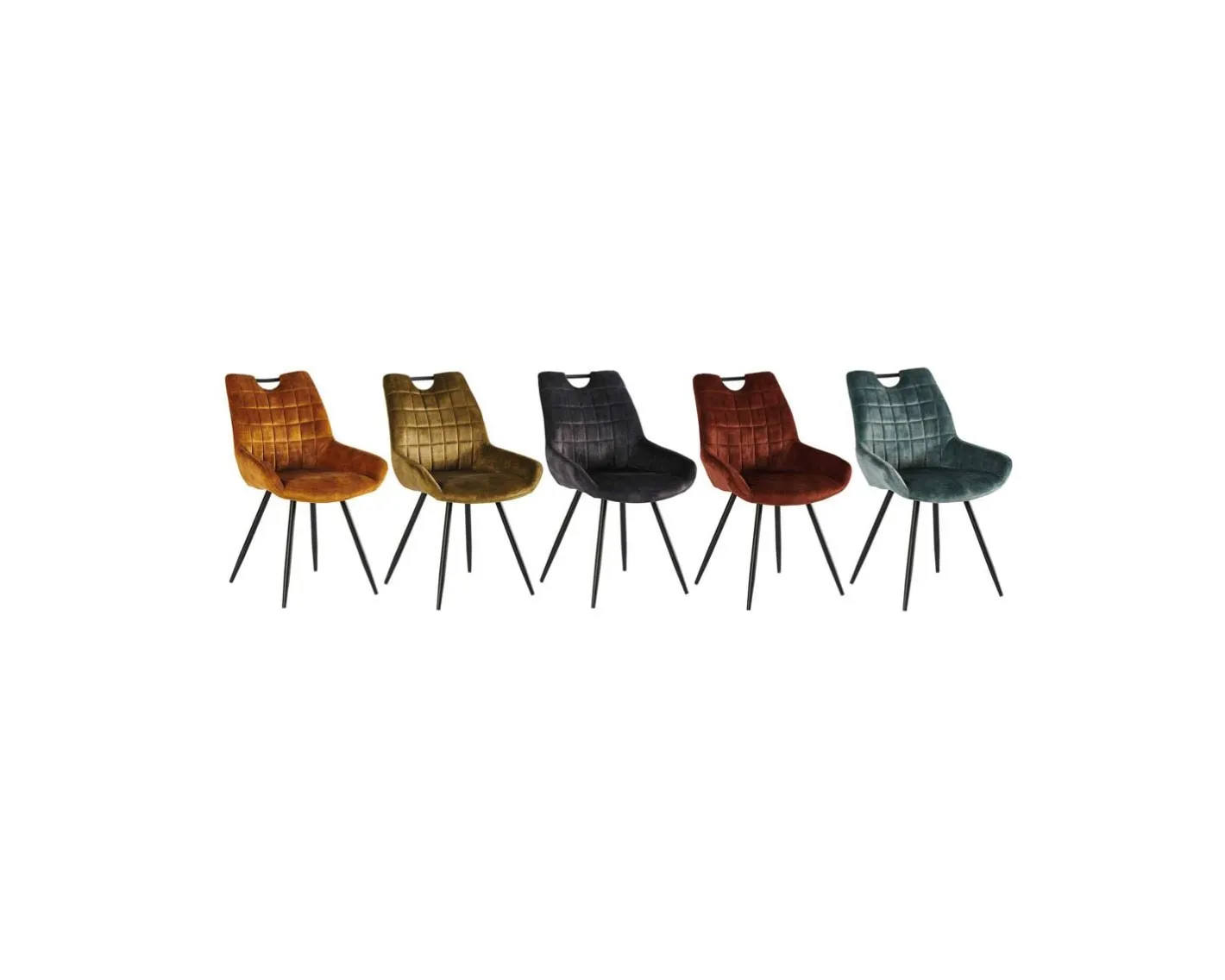 Hot Lot de 4 chaises scandinaves tissu kaki pieds noirs en métal "Dina" Chaise