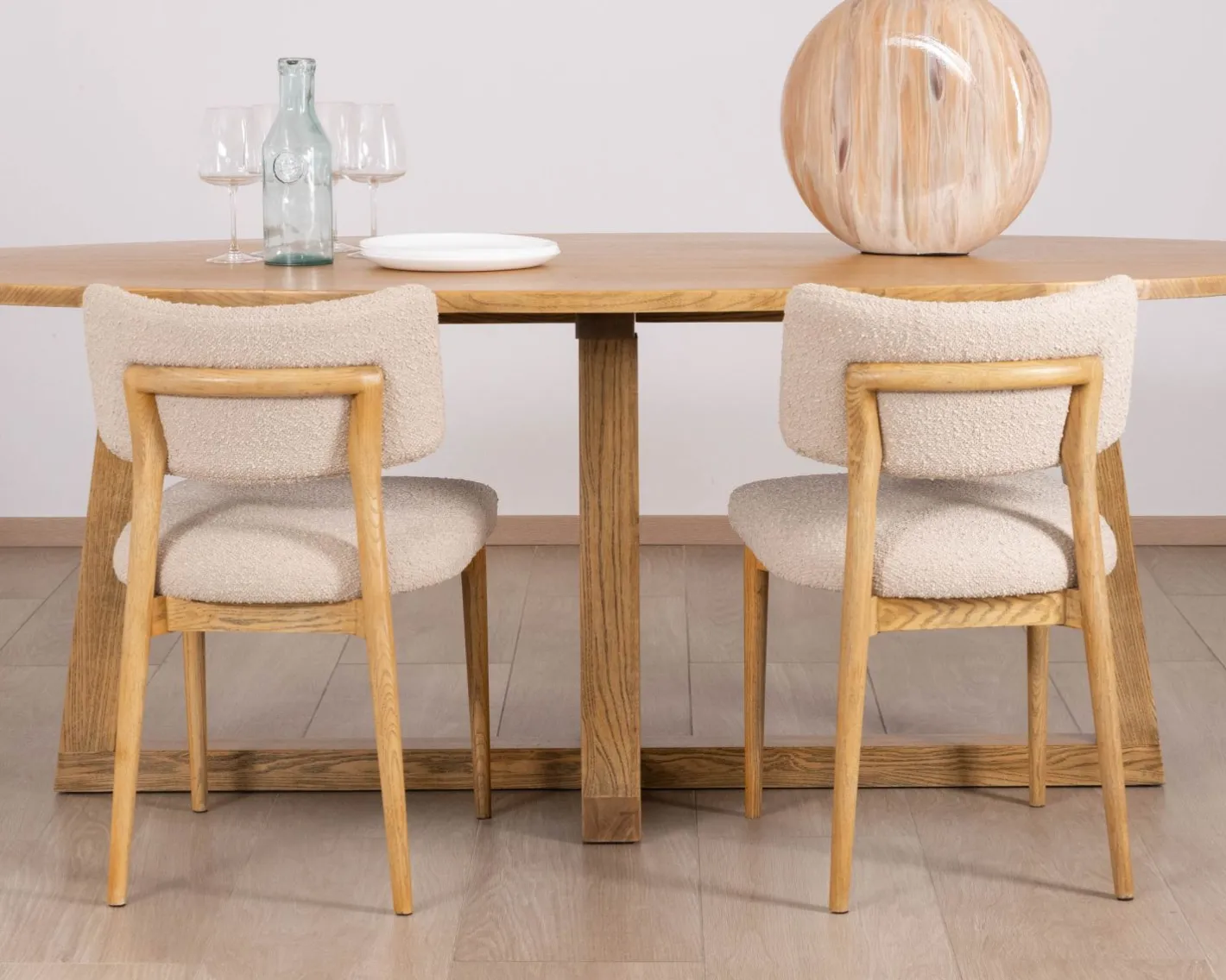 Discount Lot de 2 chaises style scandinave en frêne naturel et tissu beige "Isadora" Chaise