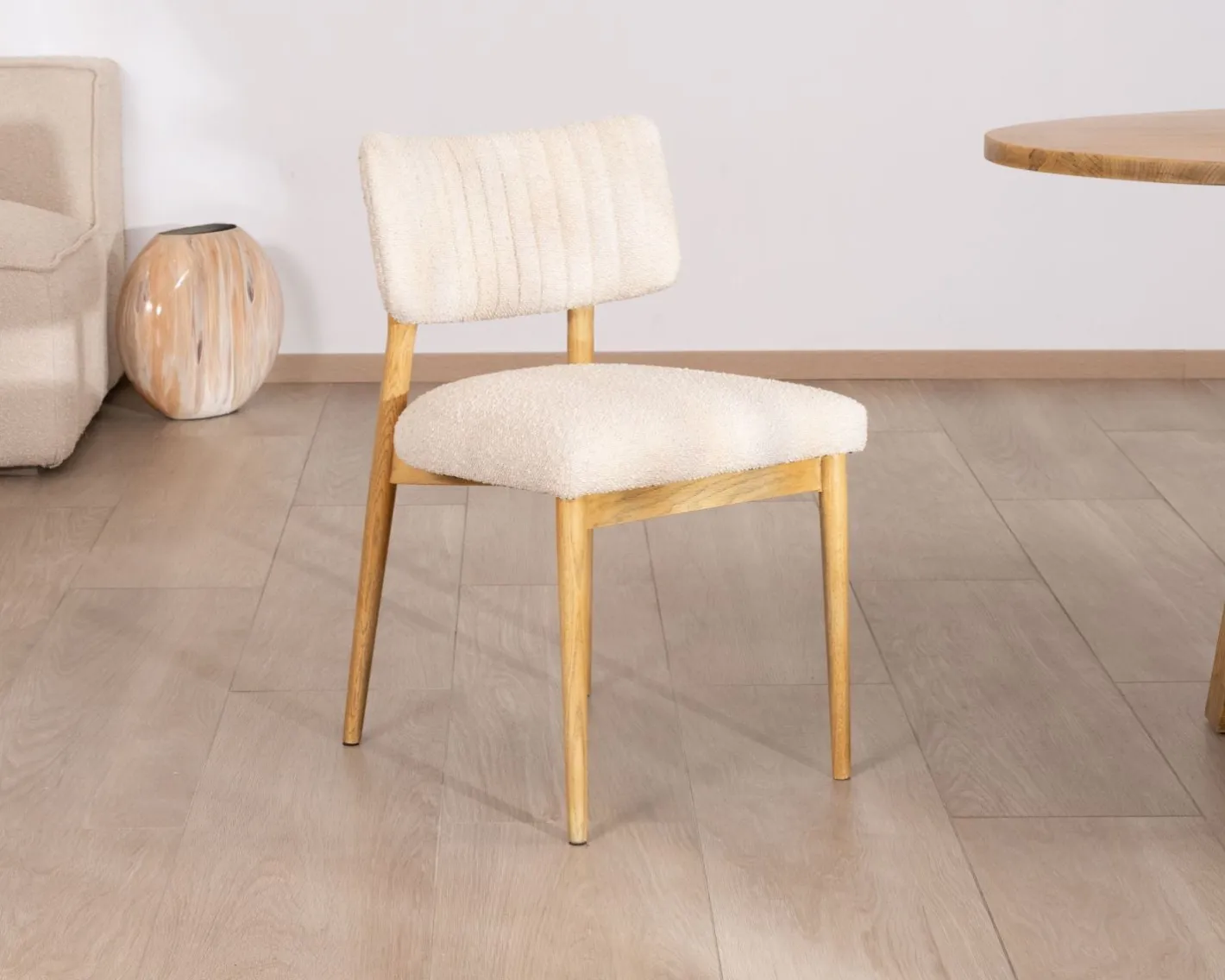 Discount Lot de 2 chaises style scandinave en frêne naturel et tissu beige "Isadora" Chaise