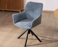 Sale Lot de 2 chaises tournantes en tissu bleu et pieds métal