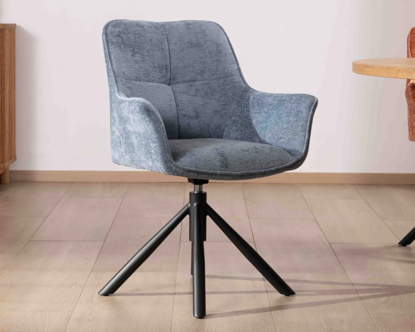 Sale Lot de 2 chaises tournantes en tissu bleu et pieds métal "Ewing" Chaise