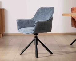 Sale Lot de 2 chaises tournantes en tissu bleu et pieds métal