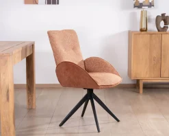 Outlet Lot de 2 chaises tournantes en tissu bi-texturé terracotta "Eddy" et pieds métal Chaise
