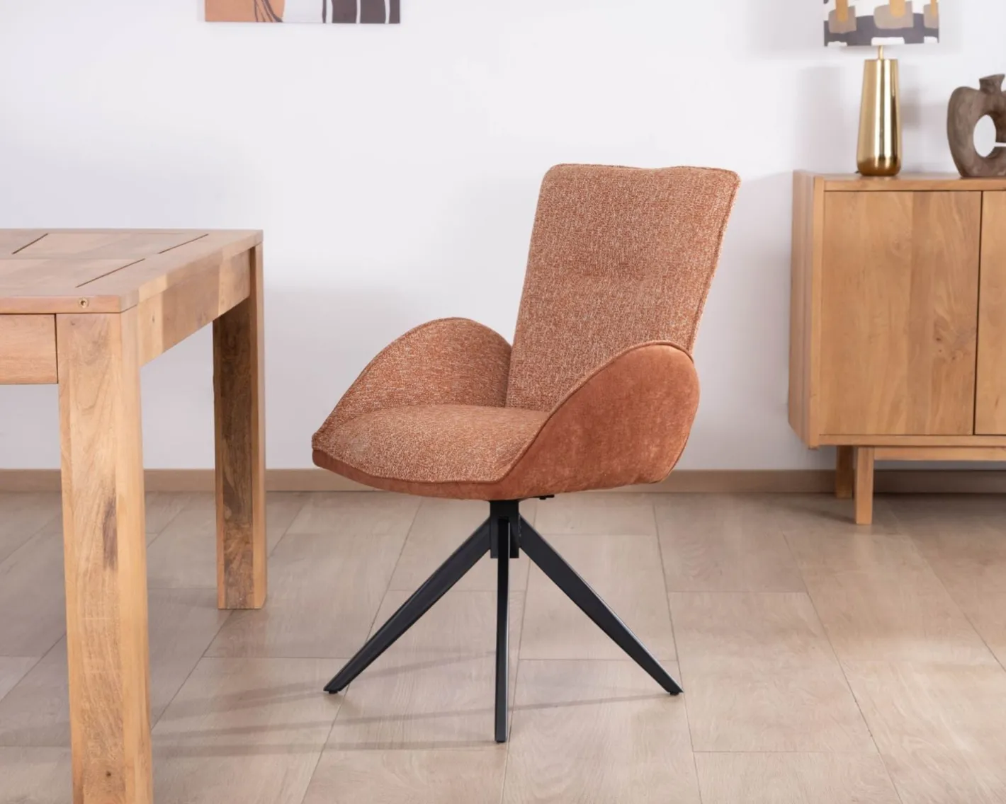 Outlet Lot de 2 chaises tournantes en tissu bi-texturé terracotta "Eddy" et pieds métal Chaise