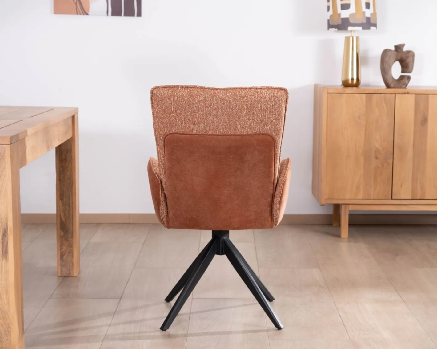 Outlet Lot de 2 chaises tournantes en tissu bi-texturé terracotta "Eddy" et pieds métal Chaise