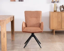 Outlet Lot de 2 chaises tournantes en tissu bi-texturé terracotta