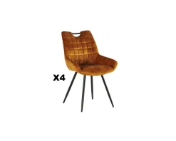 Lot de 4 chaises velours jaune moutarde et noires "Dina" Casita Chaise