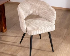 New Lot de 2 chaises vintage en velours côtelé blanc cassé et pieds métal noir "Sonate" Chaise