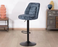 New Lot de 2 confortables chaises de bar pivotantes en tissu bleu 