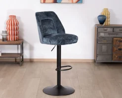 New Lot de 2 confortables chaises de bar pivotantes en tissu bleu 