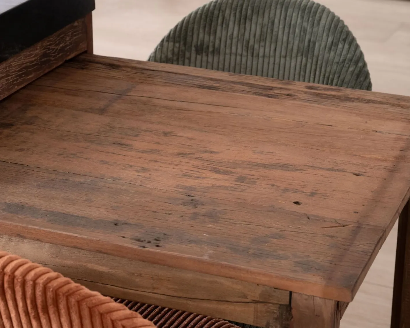 Sale Îlot de cuisine en teck recyclé avec coin snack extensible "Grana" plateau marbre noir Billot Et Ilot De Cuisine