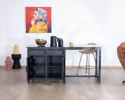 Online Îlot de cuisine noir avec coin repas "Grand Chef" en manguier et granit Billot Et Ilot De Cuisine