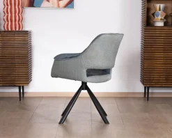 Clearance Lot de 2 fauteuils de repas contemporains en tissu bi texture bleu