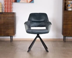 Clearance Lot de 2 fauteuils de repas contemporains en tissu bi texture bleu