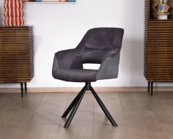 Clearance Lot de 2 fauteuils de repas contemporains pivotants sur pied métal noir 