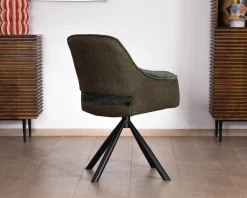 Hot Lot de 2 fauteuils de repas enveloppants en tissu bi texture vert "Chilko" avec pied pivotant en métal noir Chaise