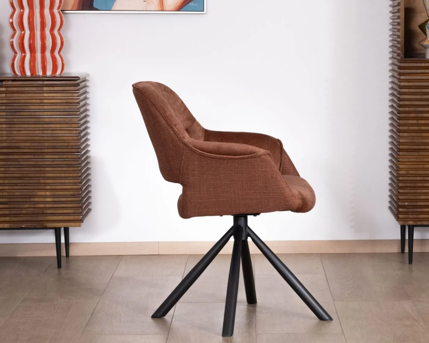 Clearance Lot de 2 fauteuils de repas pivotants en tissu bi texturé cuivré "Chilko" esprit rétro Chaise