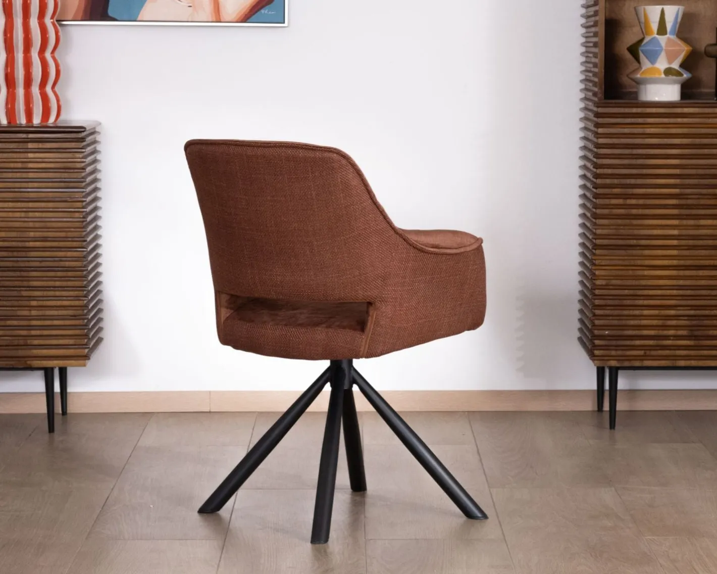 Clearance Lot de 2 fauteuils de repas pivotants en tissu bi texturé cuivré "Chilko" esprit rétro Chaise