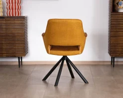 Online Lot de 2 fauteuils de repas pivotants et enveloppants en tissu bi texturé jaune moutarde