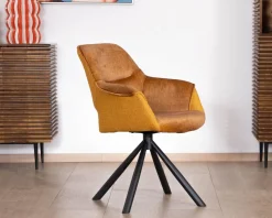 Online Lot de 2 fauteuils de repas pivotants et enveloppants en tissu bi texturé jaune moutarde