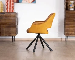 Online Lot de 2 fauteuils de repas pivotants et enveloppants en tissu bi texturé jaune moutarde