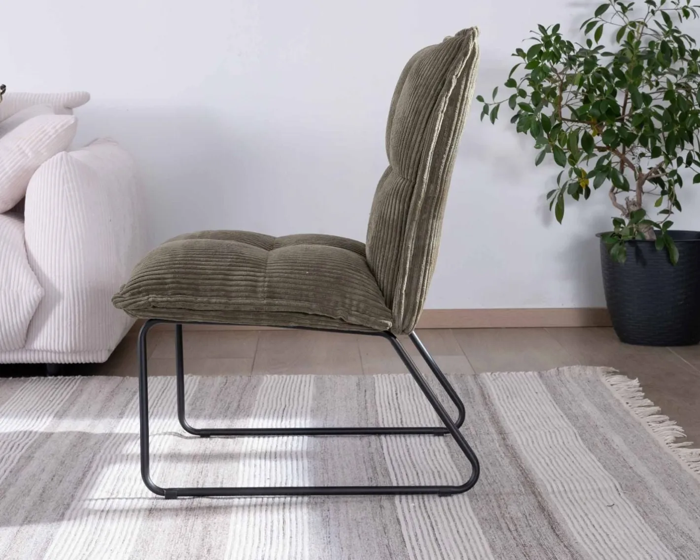 Best Lot de 2 fauteuils sans accoudoirs en velours cotelé kaki "Calvin" Fauteuil