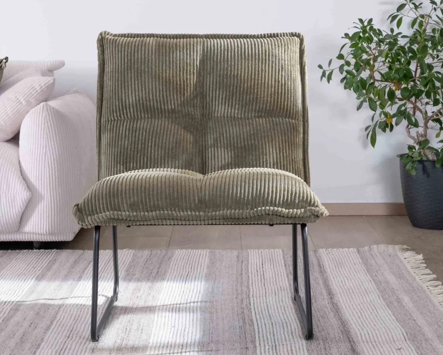 Best Lot de 2 fauteuils sans accoudoirs en velours cotelé kaki "Calvin" Fauteuil