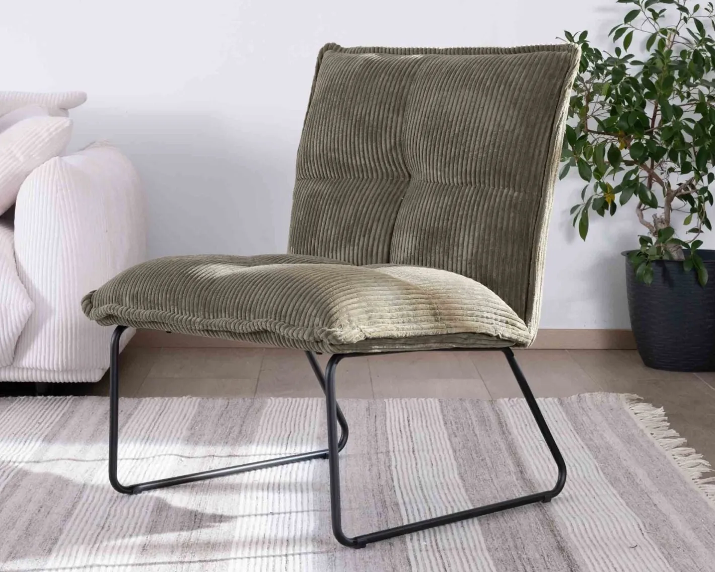 Best Lot de 2 fauteuils sans accoudoirs en velours cotelé kaki "Calvin" Fauteuil