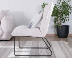 Sale Lot de 2 fauteuils sans accoudoirs en velours côtelé blanc "Calvin" pieds métal Fauteuil