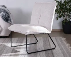 Sale Lot de 2 fauteuils sans accoudoirs en velours côtelé blanc