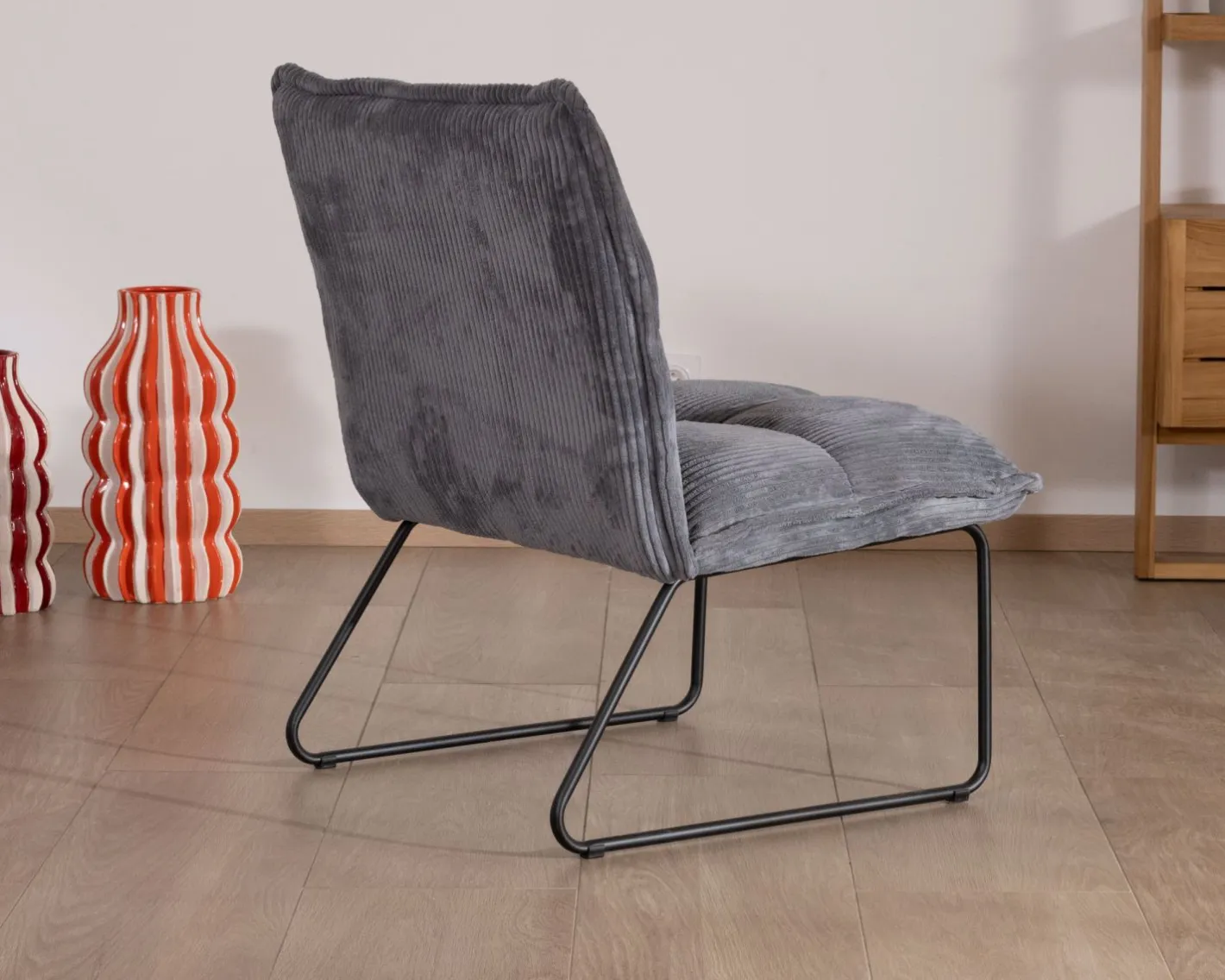Outlet Lot de 2 fauteuils sans accoudoirs en velours cotelé gris "Calvin" Fauteuil