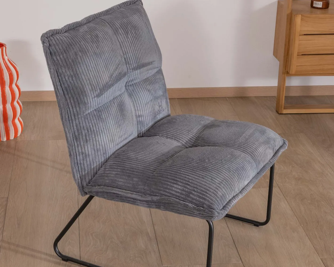 Outlet Lot de 2 fauteuils sans accoudoirs en velours cotelé gris "Calvin" Fauteuil