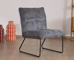 Outlet Lot de 2 fauteuils sans accoudoirs en velours cotelé gris