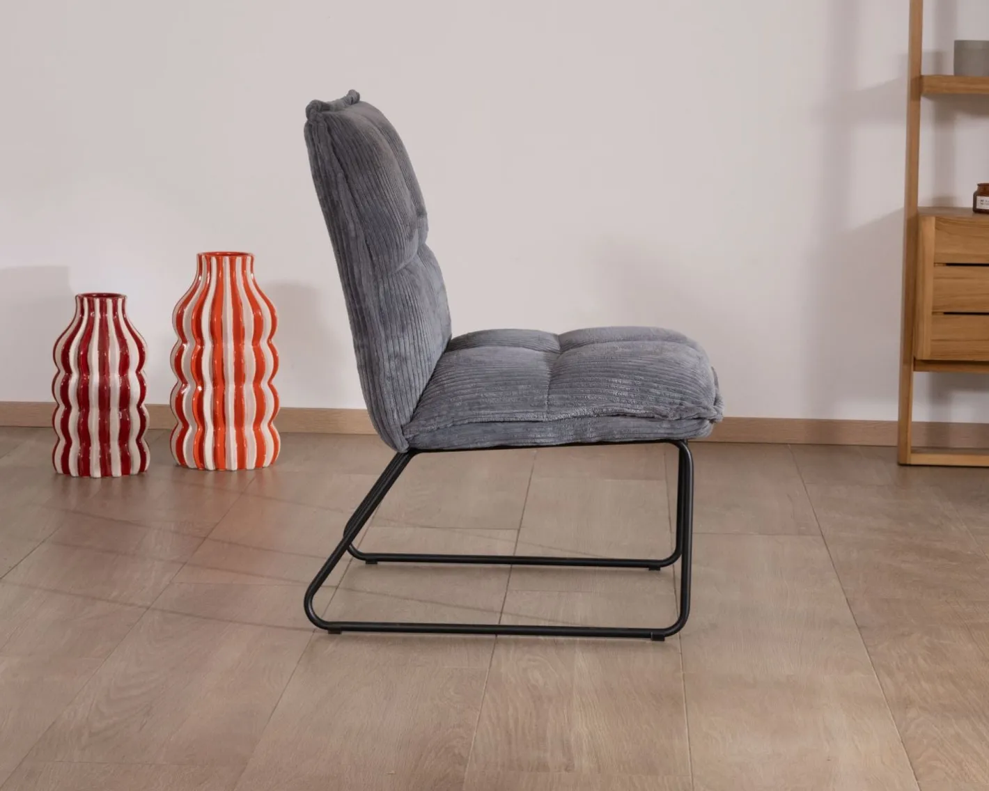 Outlet Lot de 2 fauteuils sans accoudoirs en velours cotelé gris "Calvin" Fauteuil