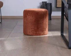 Sale Lot de 2 petits poufs couleur rouille en velours côtelé "Snaw" diamètre 35 cm Décoration