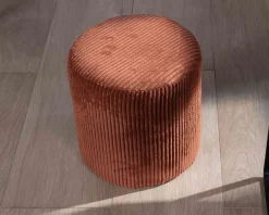 Sale Lot de 2 petits poufs couleur rouille en velours côtelé