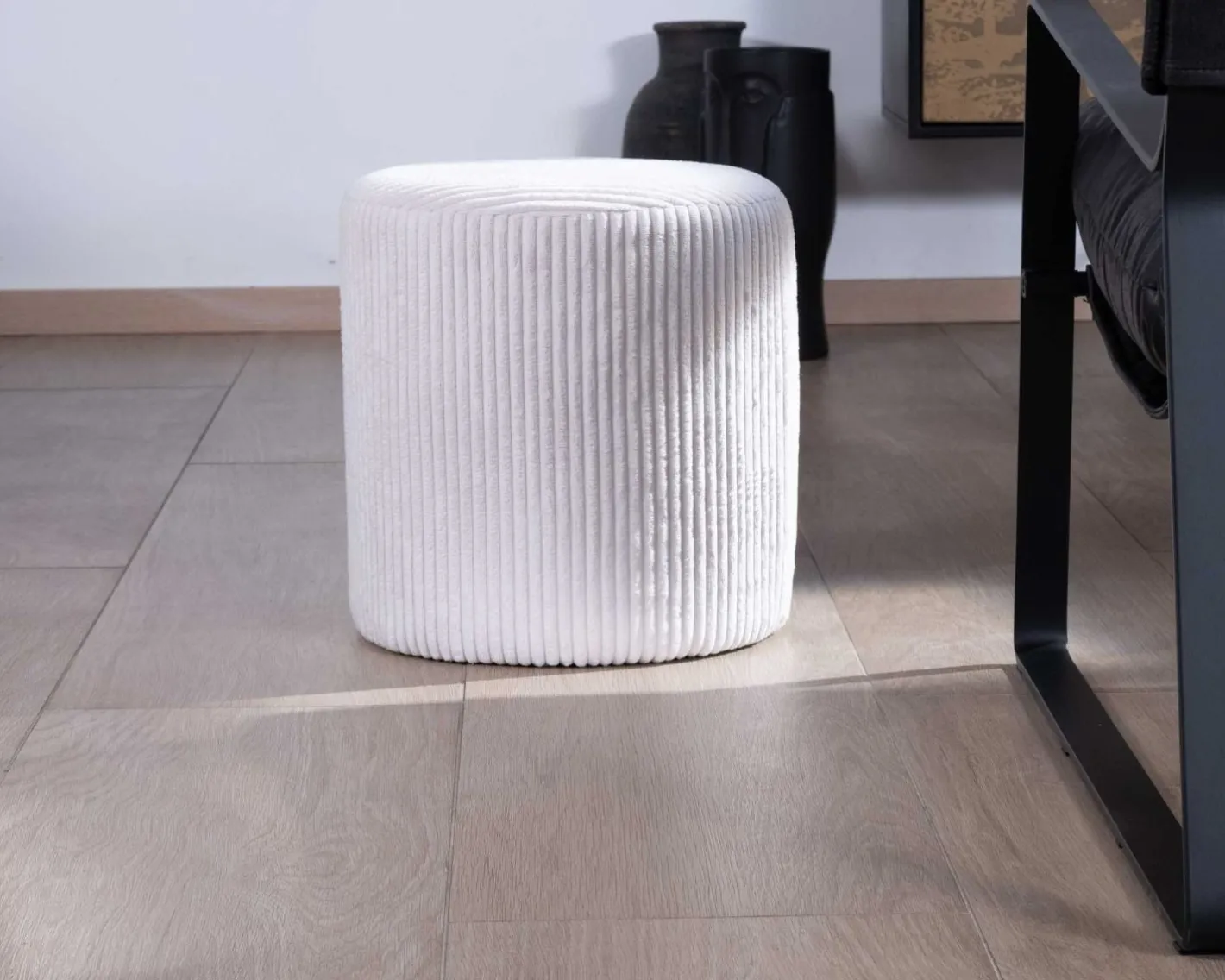 Discount Lot de 2 petits poufs ronds en velours blanc "Snaw" Décoration
