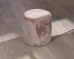 New Lot de 2 petits poufs ronds en velours couleur camel "Snaw" Décoration
