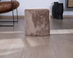 New Lot de 2 petits poufs ronds en velours couleur camel